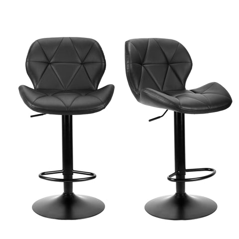 WangPangzi Bar Stools Set of 2 Bar Chairs,Modern Height Adjustable Kitchen Stools With Backs, Swivel Faux Leather Kitchen Island Chairs(All Black)