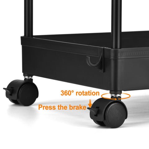 Wuudi 4-Tier Storage Trolley Cart, Slide-Out Cart with Wheels Rolling Utility Shelf Rack for Kitchen Bathroom with Hanging Cups & Partition