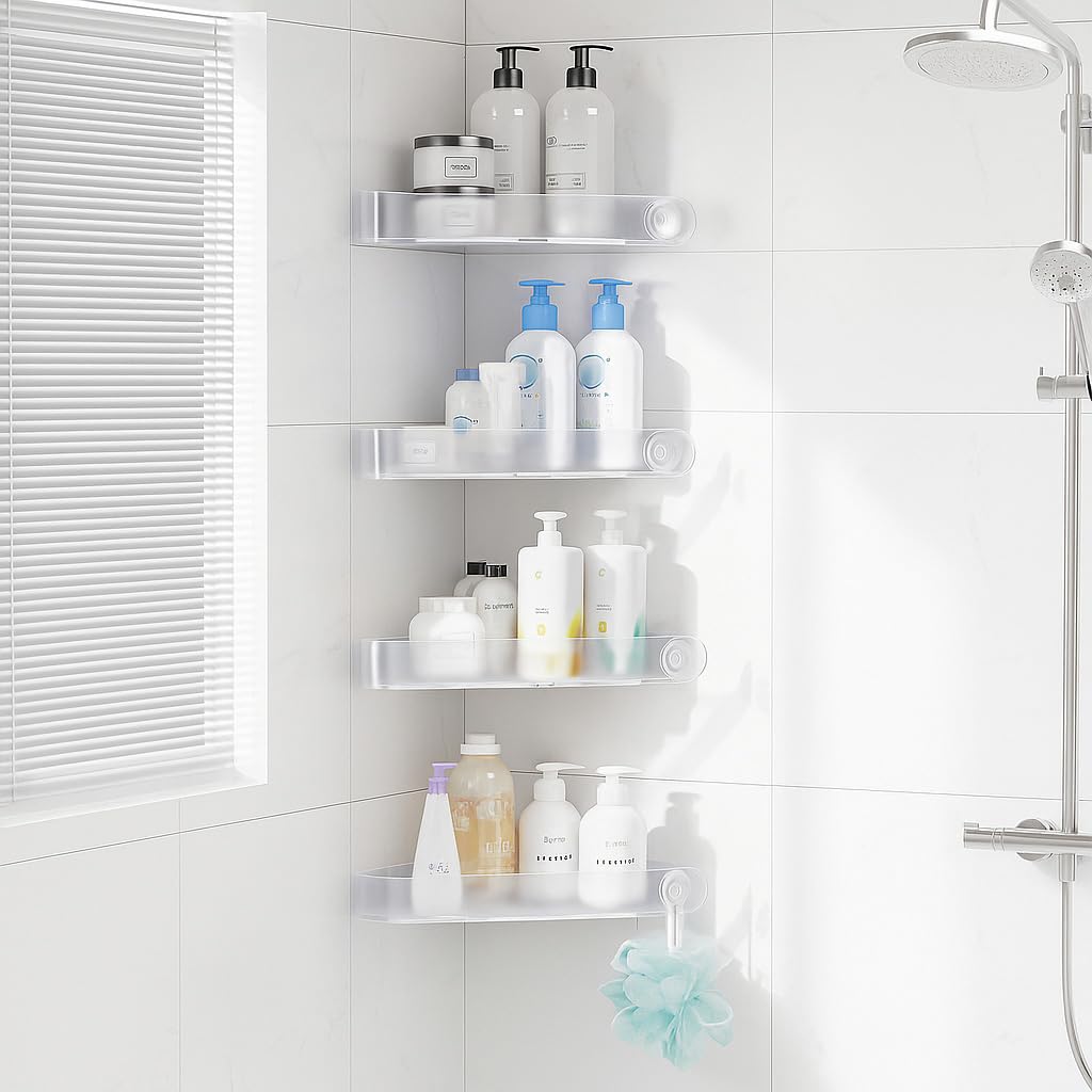 Sotfamily Shower Caddy Corner with Adhesive Pads, 4 Packs, Frosted Clear