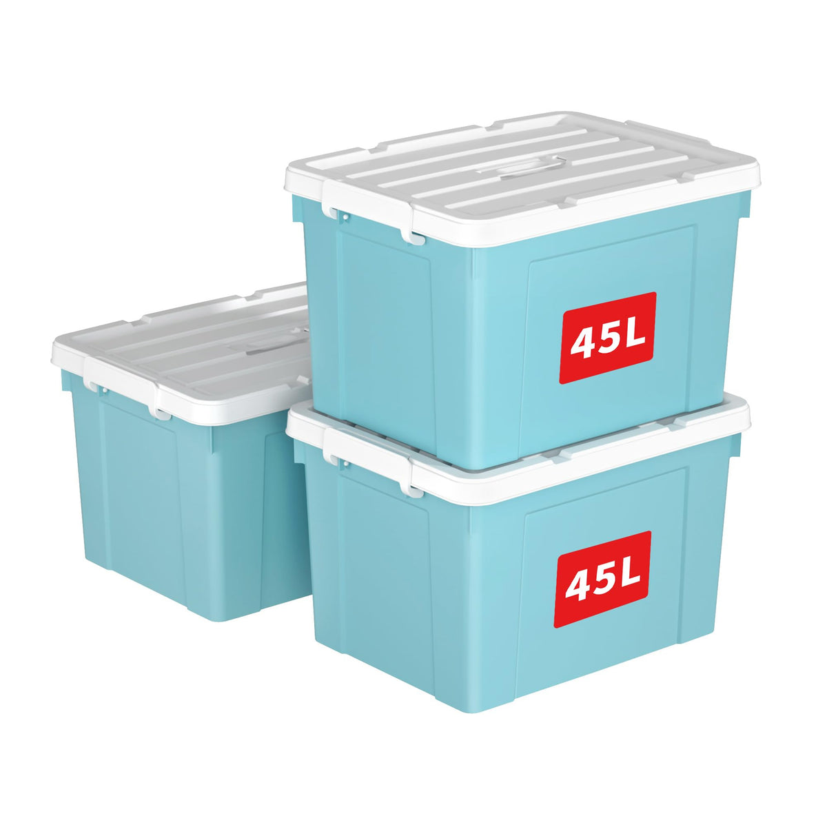 Cetomo 45L*3 Storage Boxes, Carry Plastic Storage Box with Lids, Organizing Container with Handle and Secure Latching Buckles, Stackable, Nestable