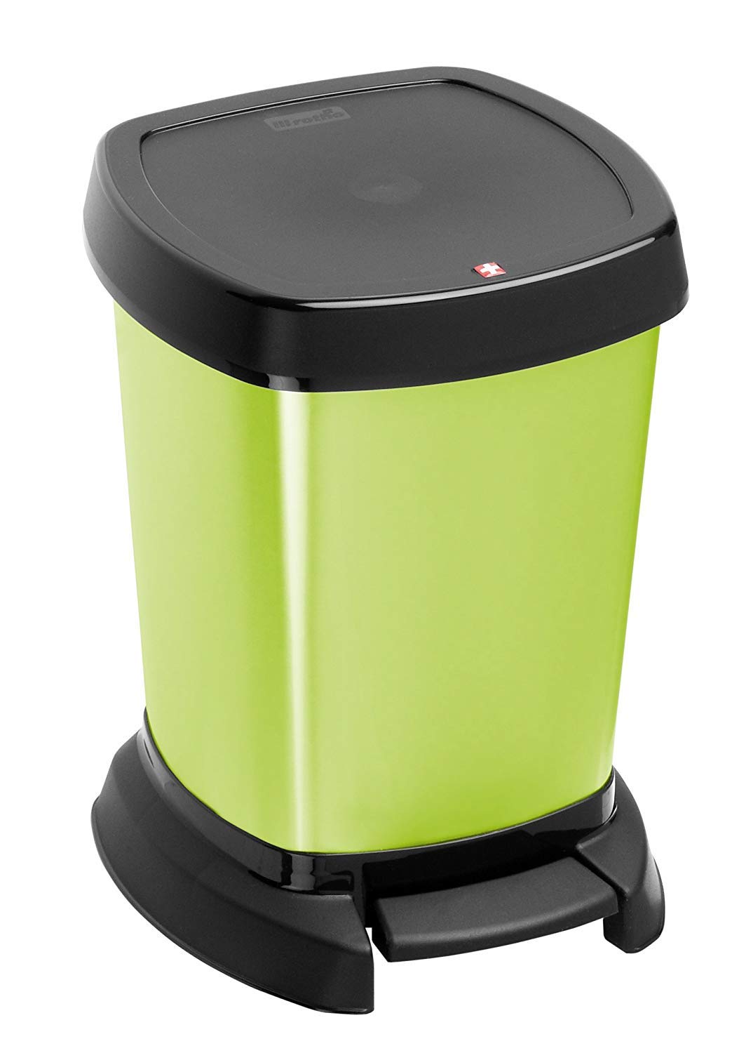 Rotho, Paso, Waste bin 6l for the bathroom with pedal and lid, Plastic (PP) BPA-free, green/metallic, 6l (23,4 x 21,9 x 29,2 cm)