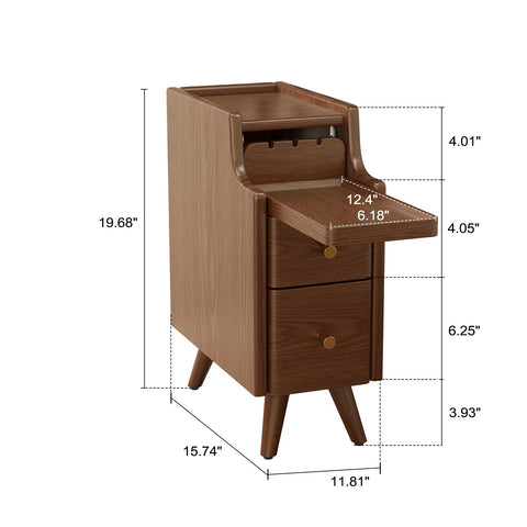 AQIMUELE Small Bedside Table, Narrow Bedside Cabinet with 2 Drawers, Slim Bedside Table for Bedroom, 20cm (Walnut)