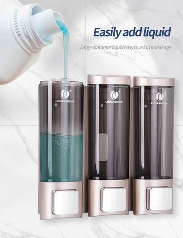 Triple 200ML Soap Dispenser Bathroom Wall Mounted Shower Gel Shampoo and Conditioner Dispenser Kitchen Dish Detergent Container Hand Body Wash Liquid