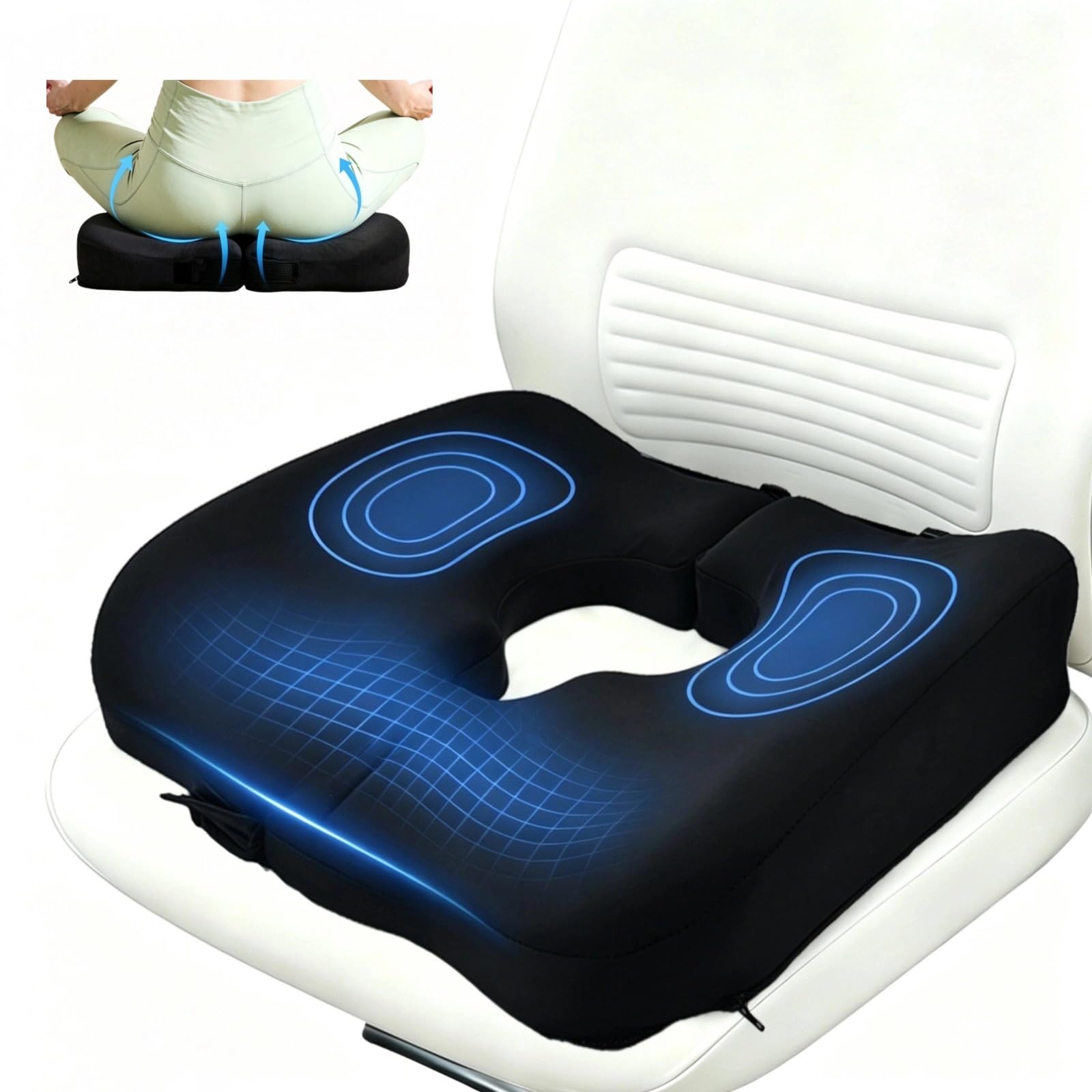 JETSUNDA Coccyx Cushion for Tailbone Pain with Cooling Cover, Ergonomic Memory Foam Sciatica Cushions for Bedsore Relief, for Office Chair, Home, Car