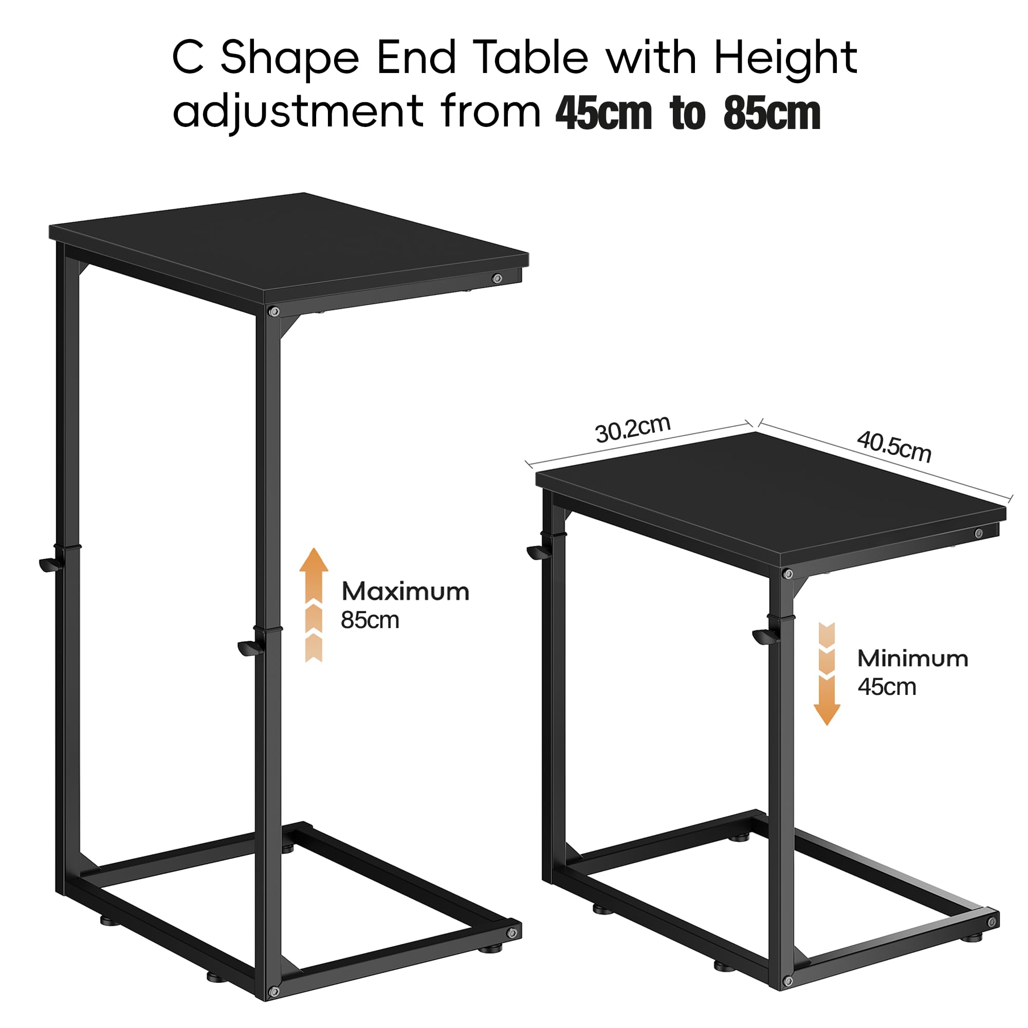 Vagusicc C-Shaped Side Table, Adjustable Height 45-85cm Sofa Side Tables, Small Side Table for Small Spaces