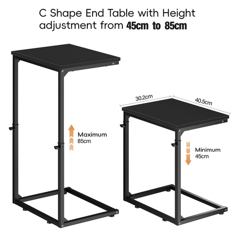 Vagusicc C-Shaped Side Table, Adjustable Height 45-85cm Sofa Side Tables, Small Side Table for Small Spaces