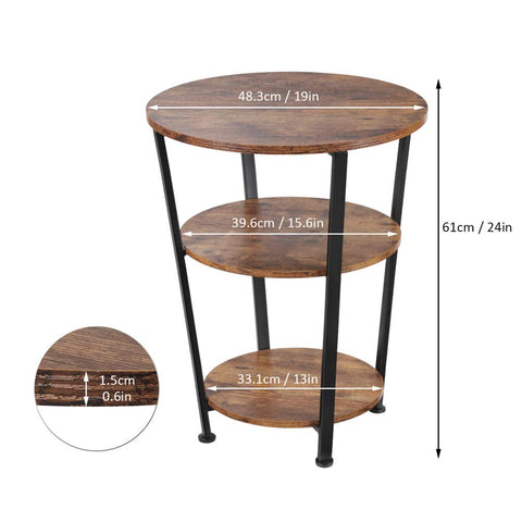 DREAMSOULE Industrial End Table, 3 Tiers Round Side Table with Sturdy Metal Frame, Round Sofa Table, Vintage Nightstand for Living Room Bedroom