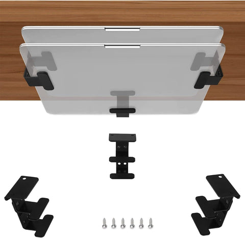 JEMACHE Under Desk Dual Decker Laptop Mount, Hard Aluminum Under Table Desk 2 Tier Holder for Laptop, Mac Mini, MacBook