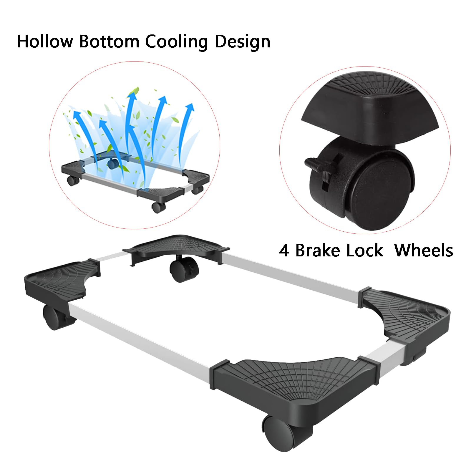 PC Stand for PC Tower, Computer Desktop Tower Stand with 4 Lockable Castors, Adjustable CPU Holder