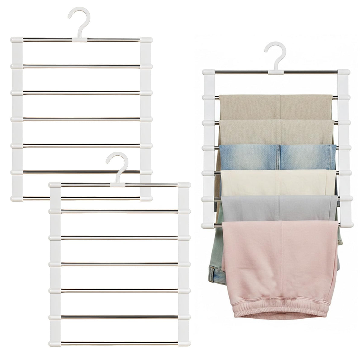 3 Pack Trouser Hangers, Trouser Hangers Space Saving Space Saver Trouser Rack 360° Rotatable Multi Layer Pants Hanger Women Man for Jeans Skirt Tie