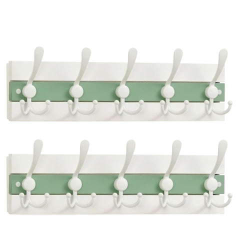 SKOLOO Coastal Wall Mounted Coat Rack - 16-7/8" Beach House Entryway Wooden Coat Hook with 5 Hooks for Hanging Coats, Hats or Towels