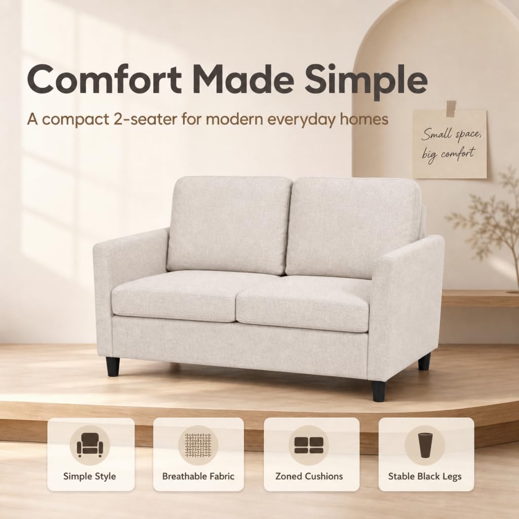 YODOLLA Beige 2-Seater Loveseat Sofa with Washable Covers