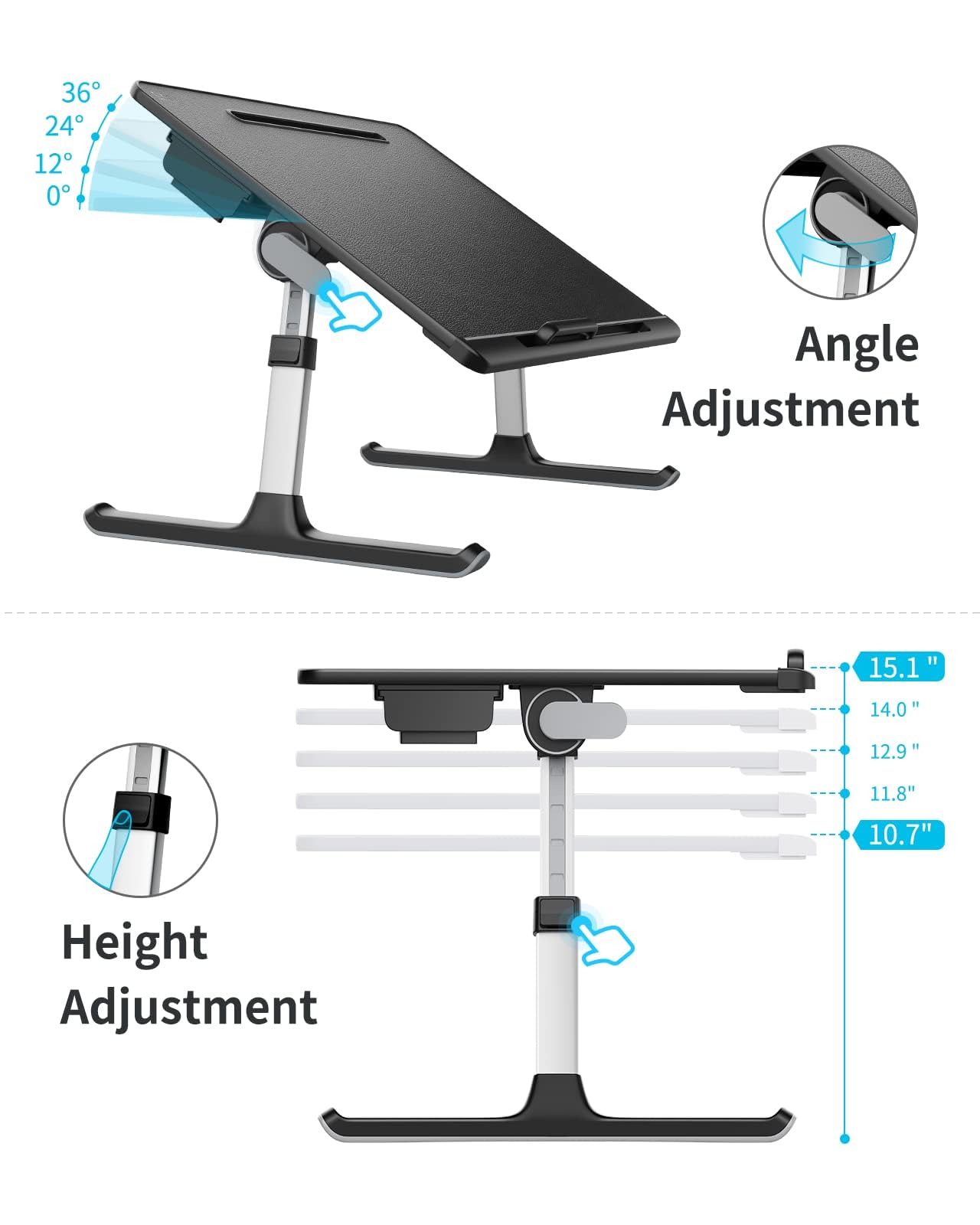 SAIJI Laptop Bed Tray Desk, X-Large Adjustable Laptop Table (Black)