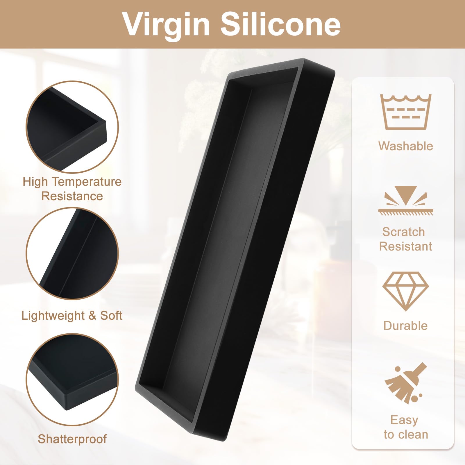 XIATIAN Bathroom Tray, 2 Pcs Bathroom Vanity Tray (Black, 20x10x2 cm)