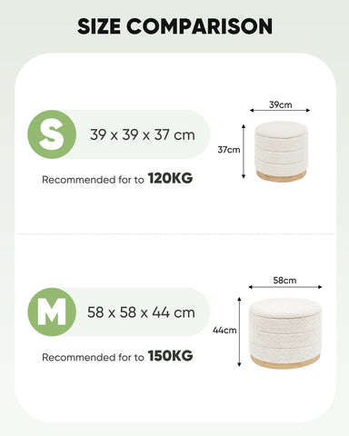 Bonlife Round Chenille Storage Ottoman, Folding Footstool with Table Top, 39X39X37cm, Load Capacity 120kg