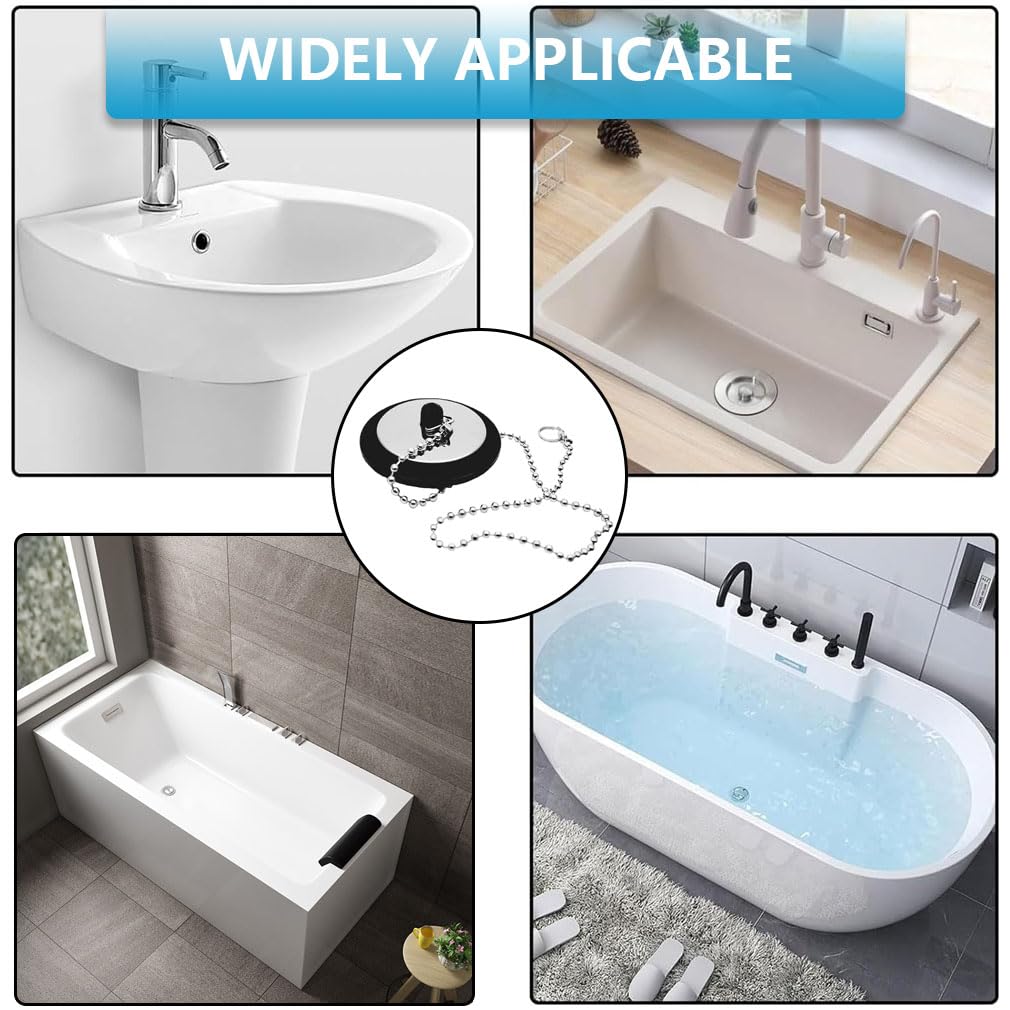 Universal Bath Plug with Chain, Bath Plug Replacement, Bathroom Sink Plug Replacement, Drain Stopper for Bathroom and Kitchen, 42 mm to 45 mm