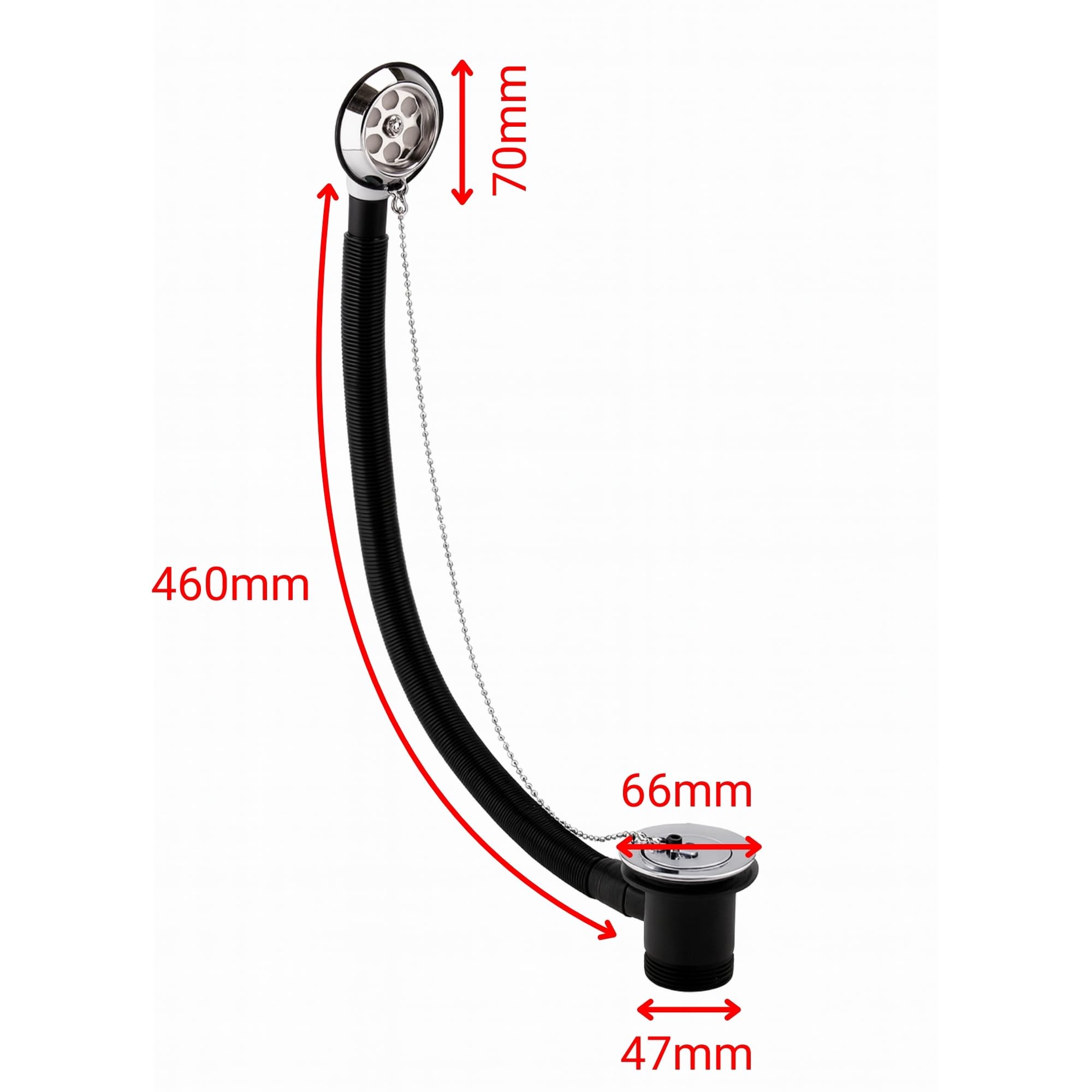 Bath Combined Waste with Overflow and Parking Plug - Chrome Finish with Chain & Plug System