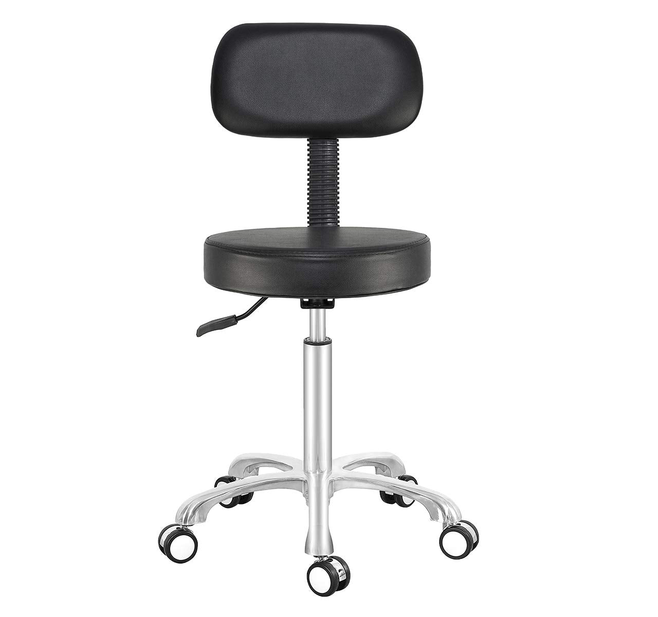 Antlu Adjustable Swivel High Desk Stool Chair for Beauty Kitchen Office Drum,Tall Metal Frame Stool on Wheels and Back (Black)