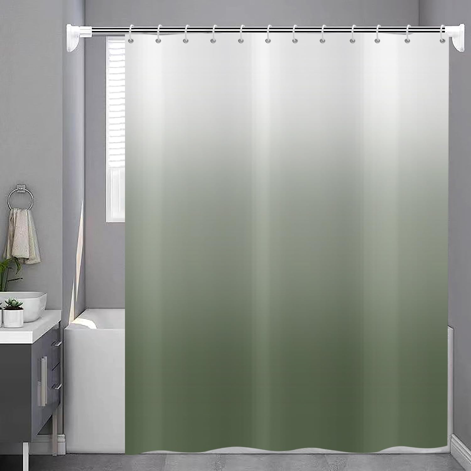 Hnmdmyi Sage Green Shower Curtain 180x200, Green and White Ombre Shower Curtains Elegant Modern Luxury Bathroom Curtains with Hooks Waterproof