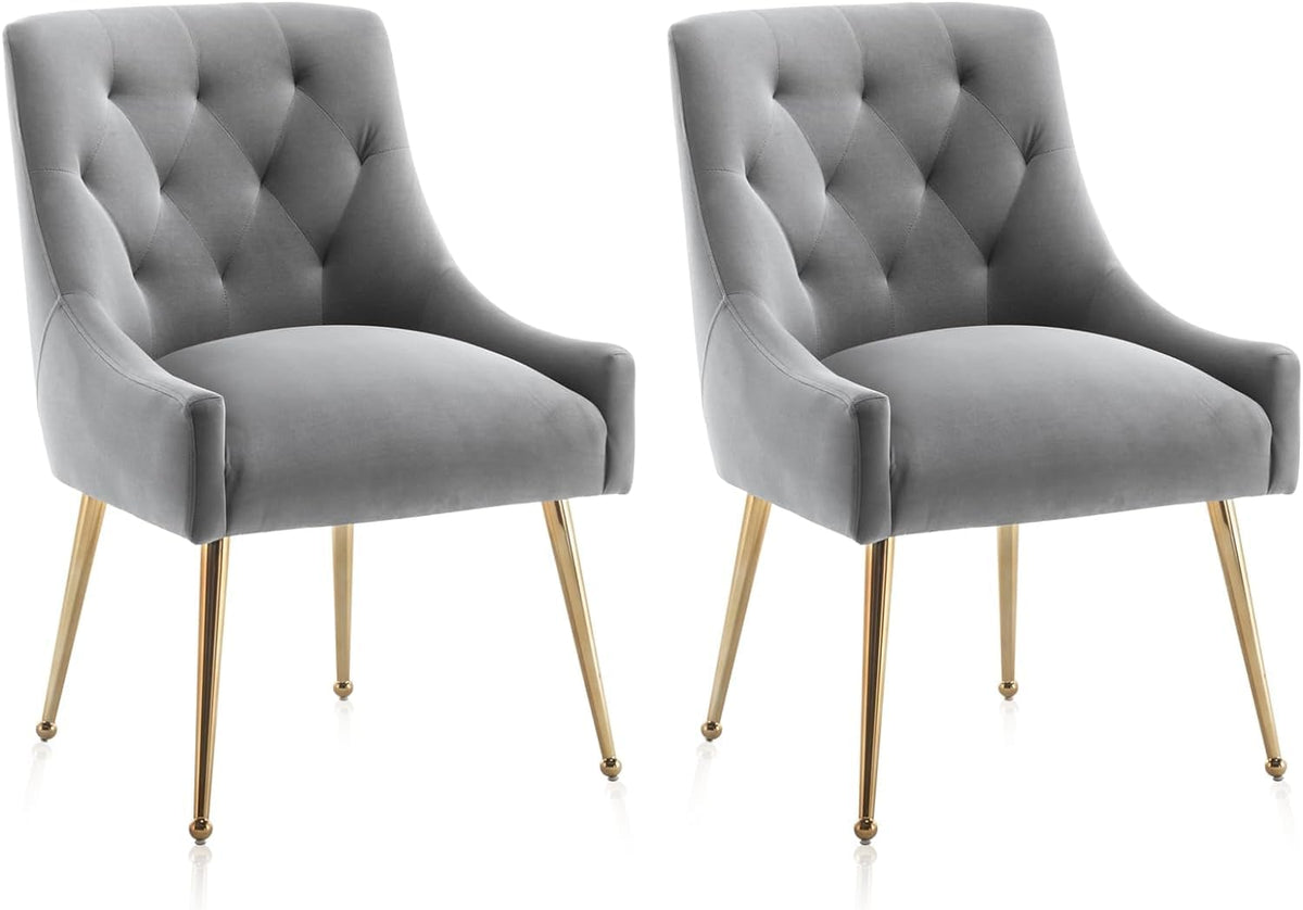 SEYNAR Dining Chair Set of 2,Modern Velvet Dining Chairs with Gold Legs,Elegant Tufted Accent Chairs for Reception, Living Room or Study Room