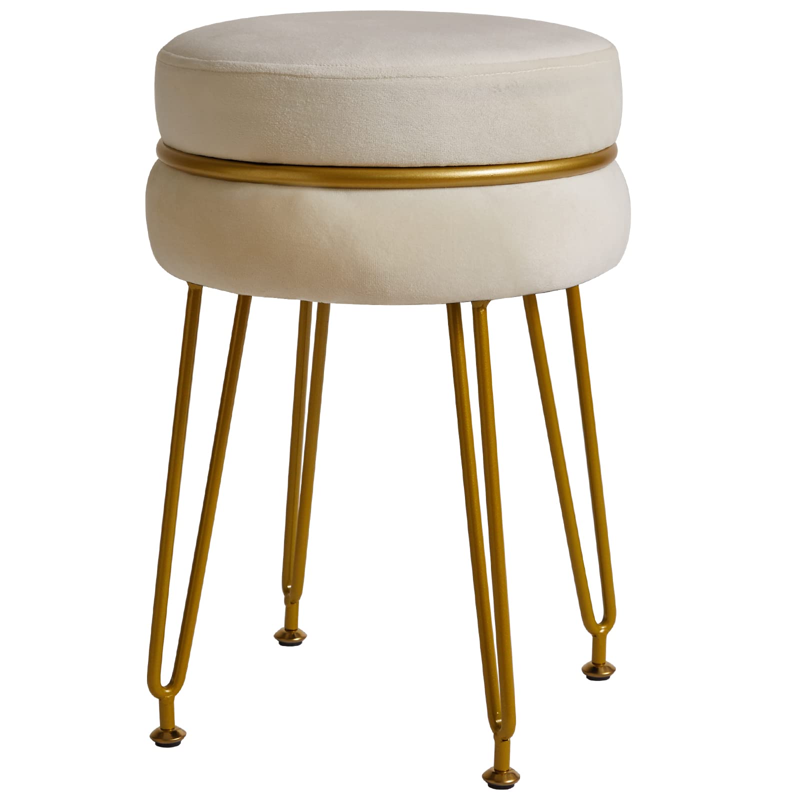 IBUYKE Velvet Round Footstool Ottoman, Vanity Chair Stool, White L/G-40M