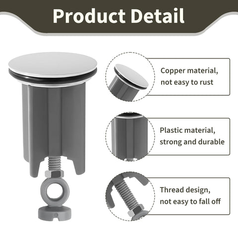40mm Pop Up Sink Plug Replacement, Adjustable Height Sink Drain Plug 67-83mm Universal Bathroom with Chrome Plated Brass, Waterproof Rubber Sealing