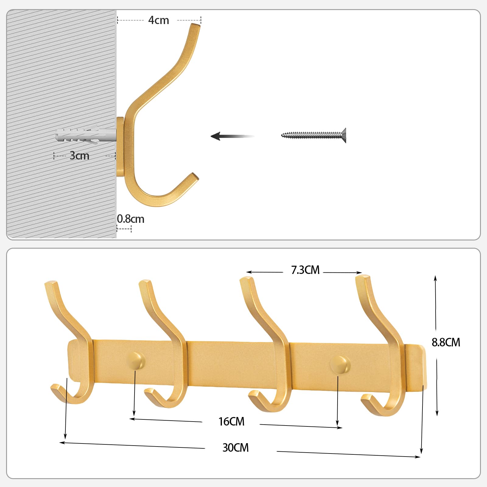 MEIJO Coat Hooks Wall Mounted, Coat Rack Wall Mounted Stainless Steel Heavy Duty Wall Hook, Coat Hooks for Door, Bedroom, Bathroom, Kitchen