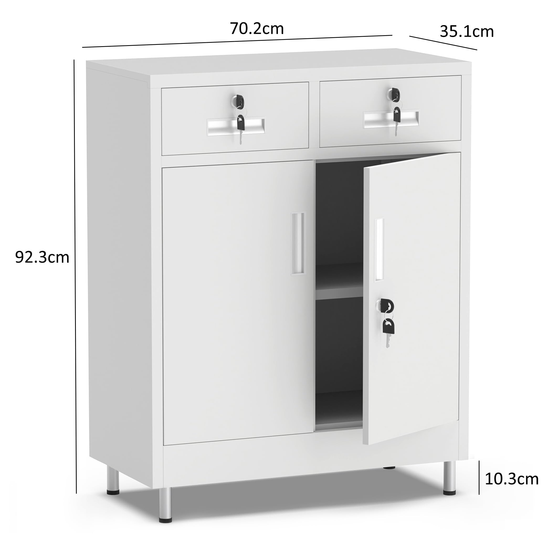 JINGUR Metal Storage Cabinet with Locking Doors and 2 Drawers (White)