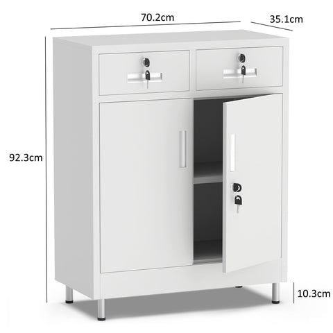 JINGUR Metal Storage Cabinet with Locking Doors and 2 Drawers (White)