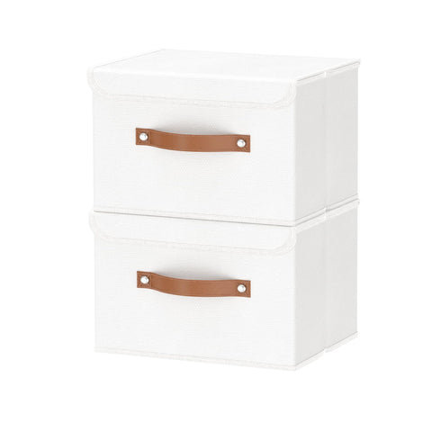 OUTBROS Storage Boxes with Lids 2 Pack, Bins, 26x20x17cm, White