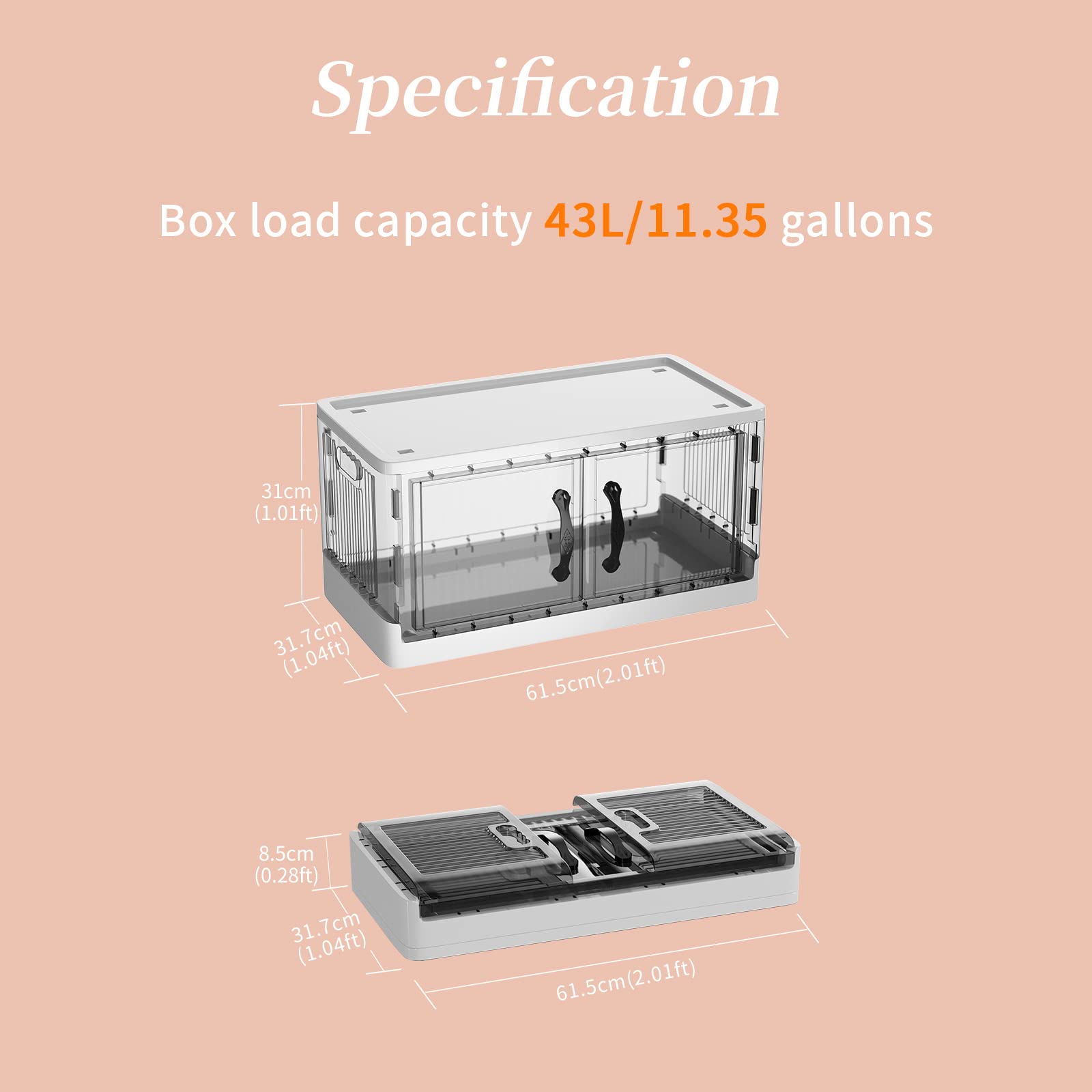 Kiseely Storage Box with Lids, 172L Collapsible Large Storage Bins, Plastic Foldable Storage Box with Wheels