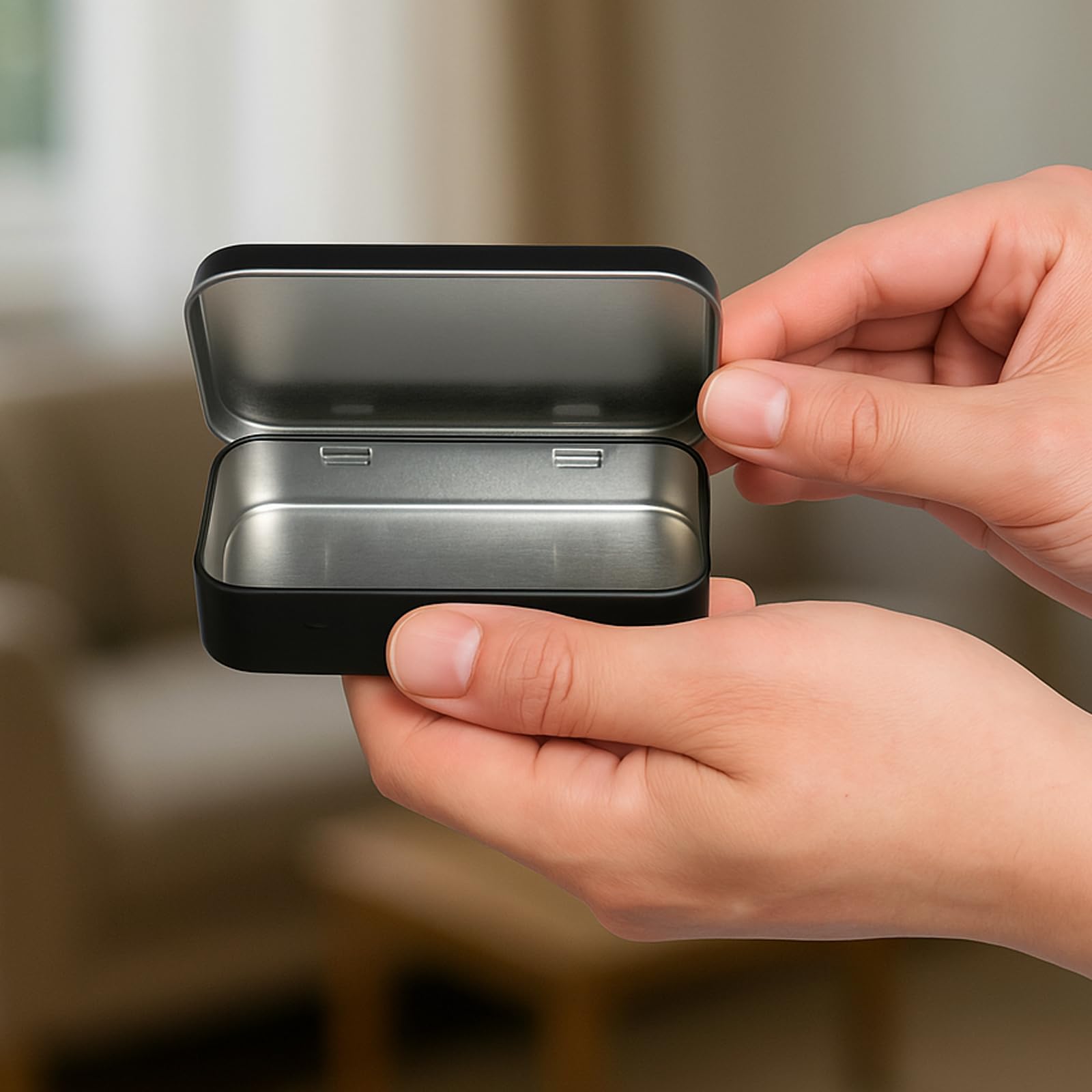 2PCS Metal Rectangular Empty Tin Box, Hinged Tins Tin Containers with Lid Mini Portable Small Storage Container Kit for Home Storage 3.74x2.36x0.82