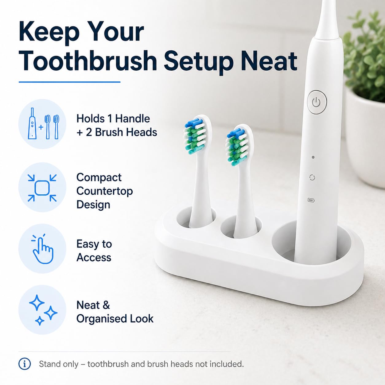 Electric Toothbrush Head Holder – Toothbrush Stand for Oral B Electric Toothbrush Heads – Bathroom Storage Organiser – White Tooth Brush Holder Set