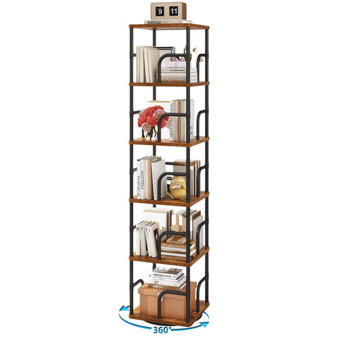 IBUYKE 6 Tier Rotating Bookshelf,Square Bookcases,Brown TBC005H