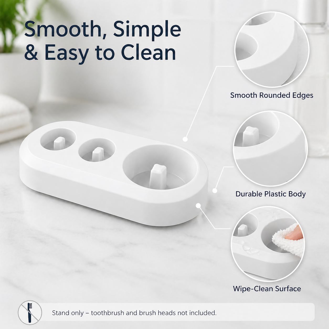 Electric Toothbrush Head Holder – Toothbrush Stand for Oral B Electric Toothbrush Heads – Bathroom Storage Organiser – White Tooth Brush Holder Set