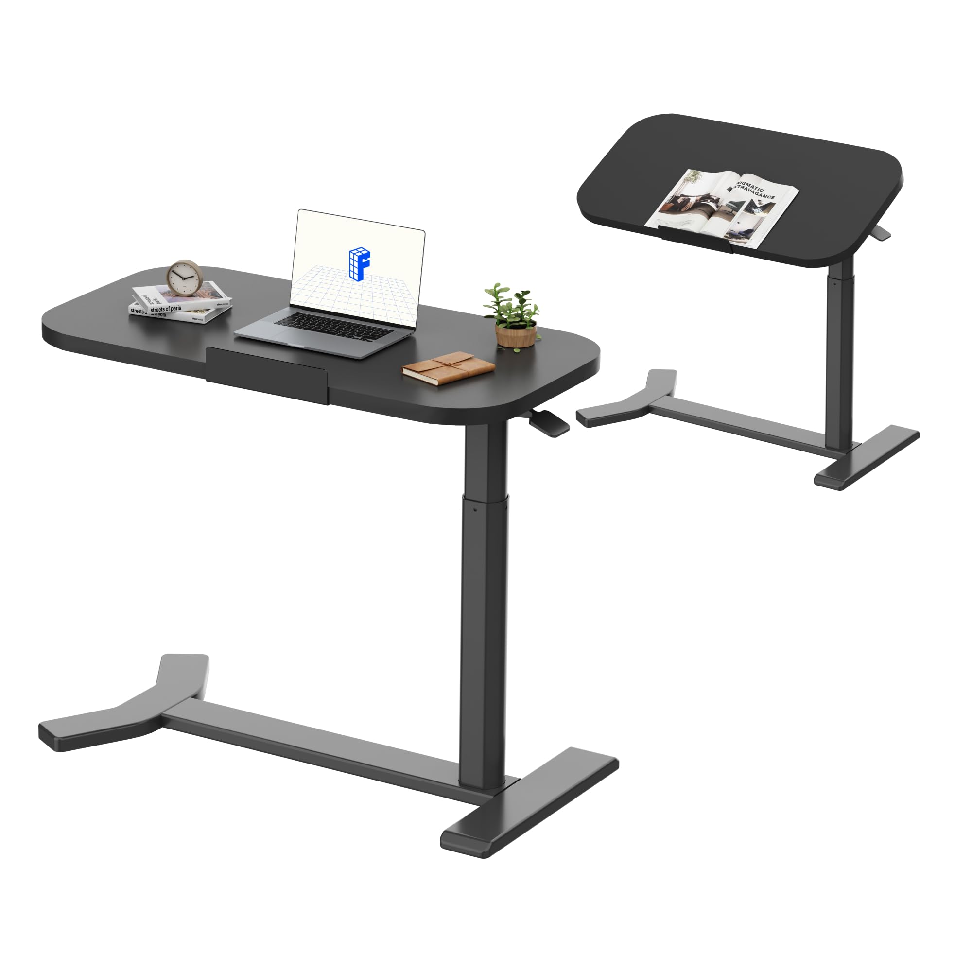 FLEXISPOT Overbed Table with Wheels, Adjustable Height Bedside Table, Rolling Laptop Desk for Bed Sofa, Small Standing Desk 75 x 40 cm