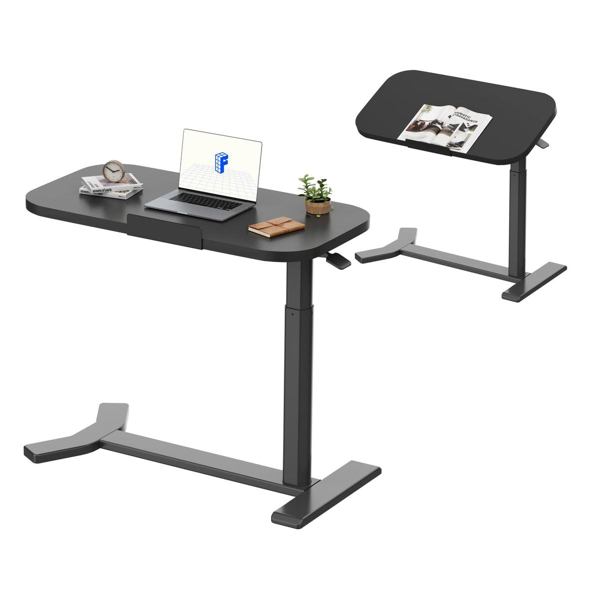 FLEXISPOT Overbed Table with Wheels, Adjustable Height Bedside Table, Rolling Laptop Desk for Bed Sofa, Small Standing Desk 75 x 40 cm