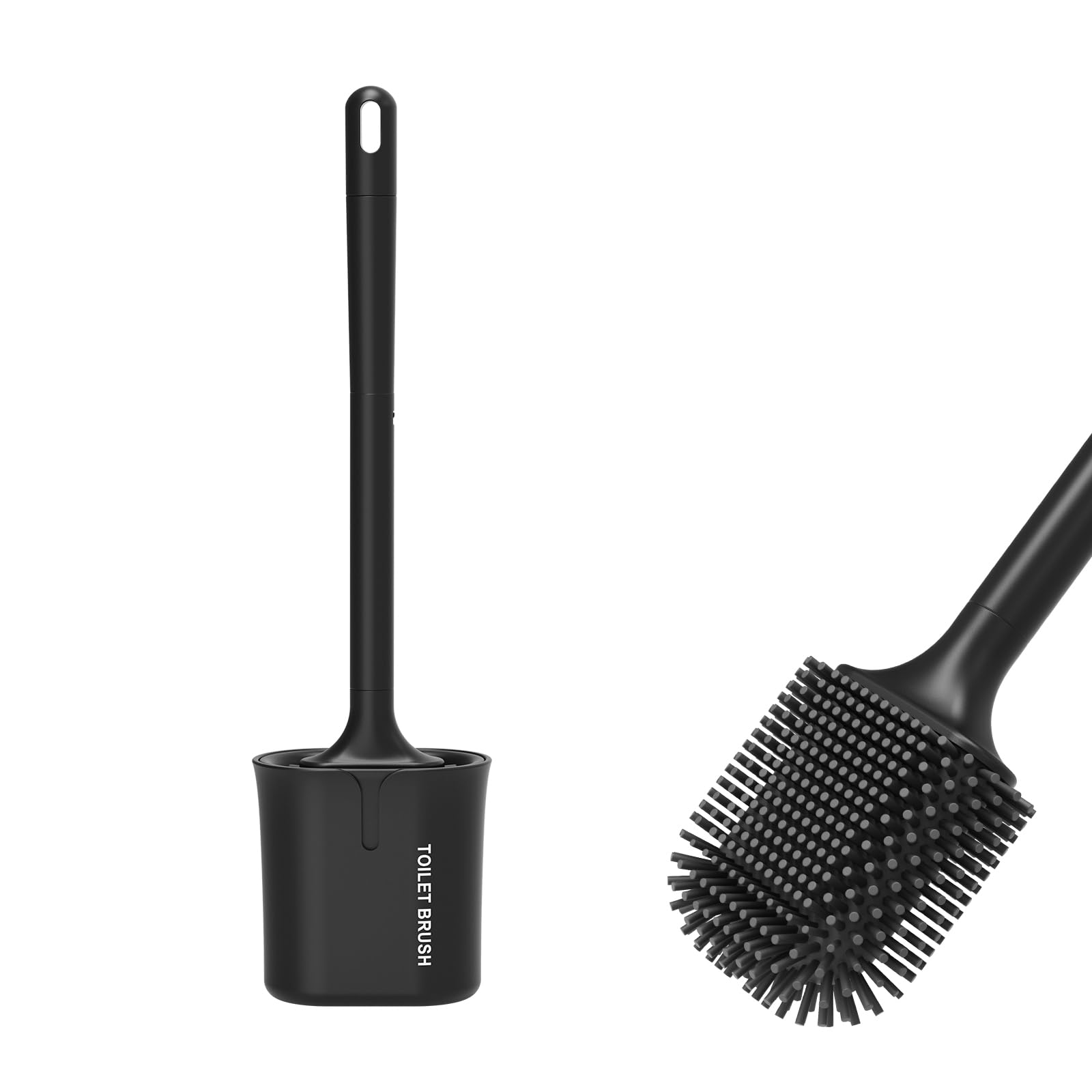 Ibergrif Black Silicone Toilet Brush and Holder Set, Quick Drying M34156B