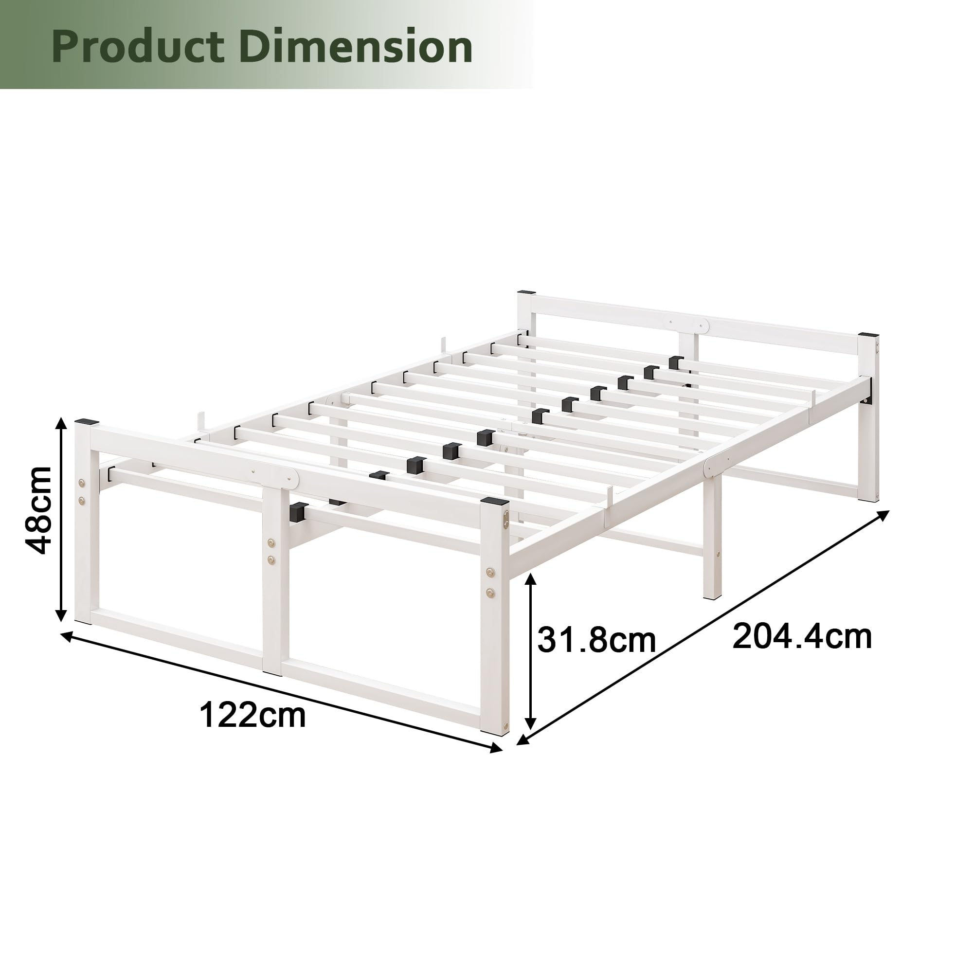 VECOCHO Bed 120 x 200 cm, Double Bed Frame with Metal Slatted Base, 32 cm High Storage Space, Black