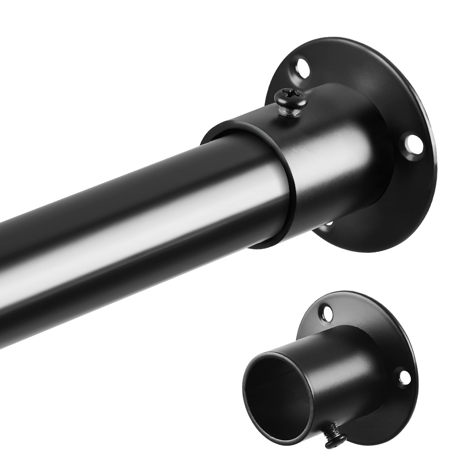 Wardrobe Rail, Extendable Clothes Rail Black 74-163cm, Stainless Steel Clothes Hanging Pole With Screws and Fixing Sockets for Wardrobe 25MM