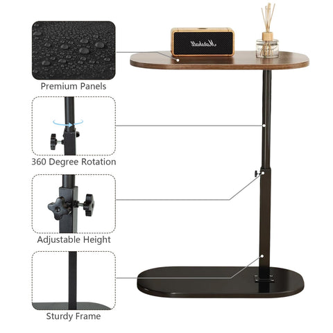 SHEBUYLLI Small Side Table, C Shaped Bed Side Table for Living Room Bedroom