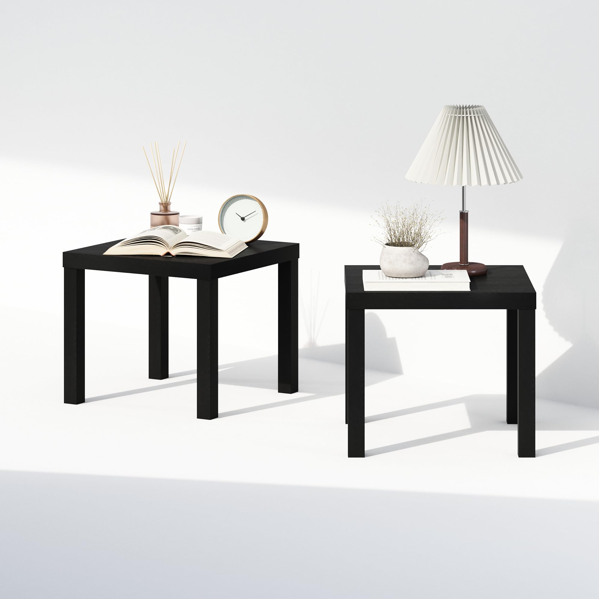 Furinno CLASSIC Night Stand Set of 2, 1.8 Thick Tabletop Nightstand, Square Bedside Table, End Table, Side Table, Easy Assembly, for Bedroom