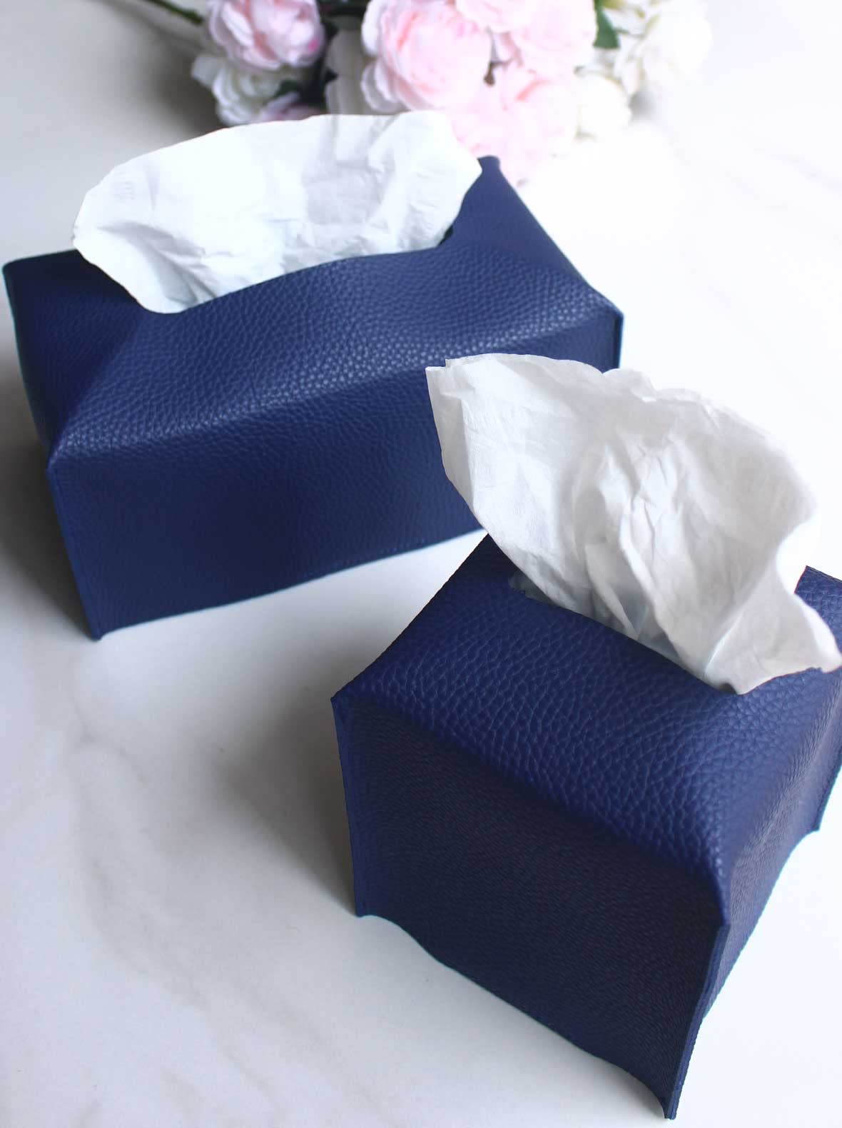 Leather Tissue Box Cover Square – [JESMINI, Navy Blue] Modern PU Leather Tissues Cube Box Holder Decorative for Bathroom Vanity Countertop/Night