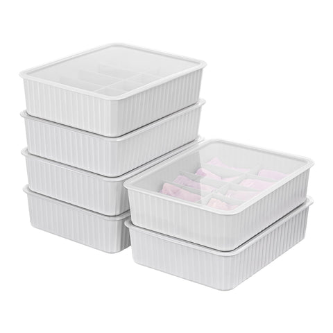 Cetomo 10 Cells Plastic Underwear Sock Drawer Organizer with Lid, Lidded Storage Box with Dividers for Bras and Socks, Basket for Closet, Stackable