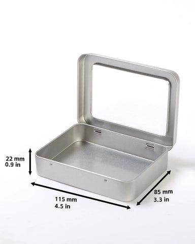 LJY Silver Window Hinged Metal Tins, 12 Pack, 4.5 x 3.3 x 0.9 in