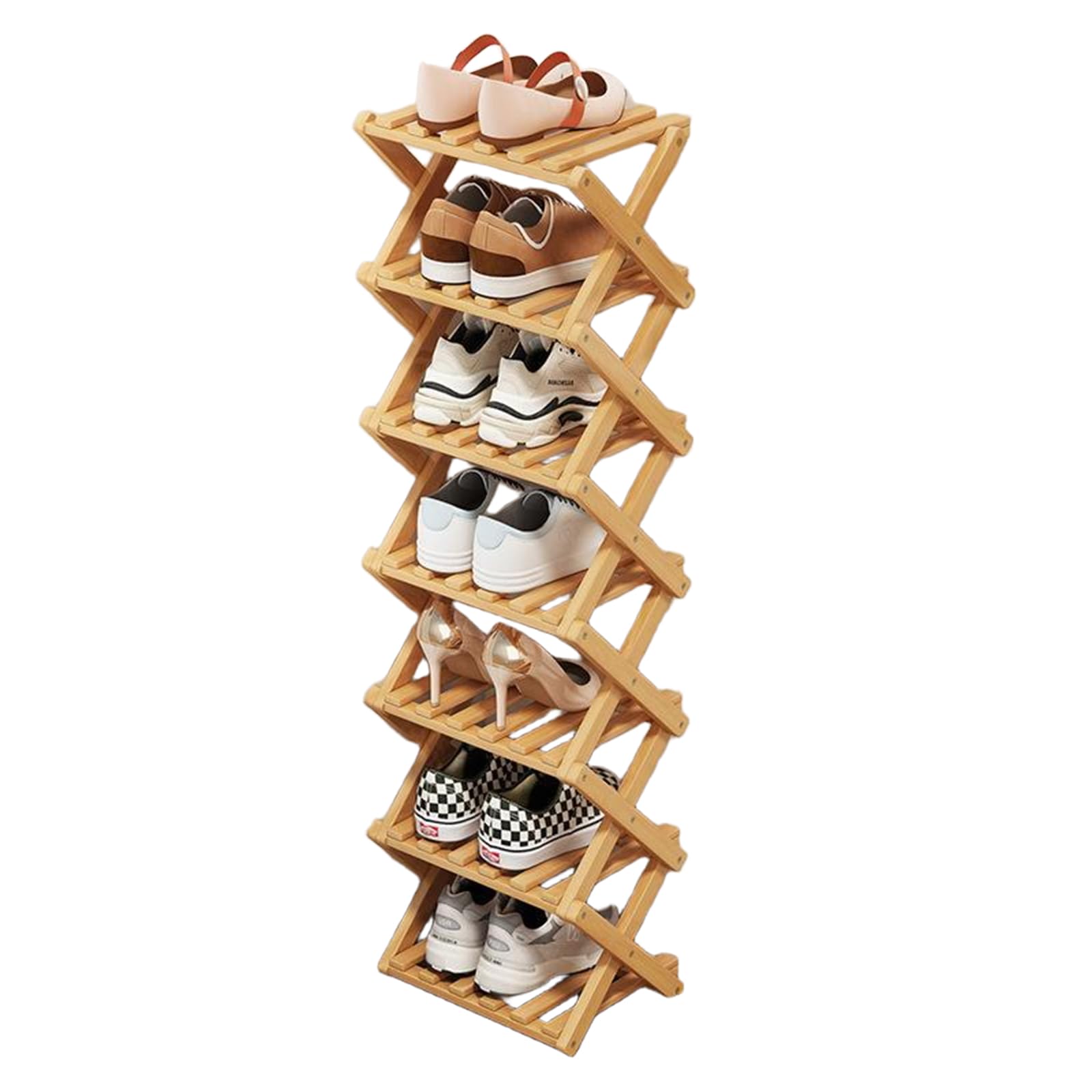 Simcat 7 Tier Natural Bamboo Shoe Rack,Space Saving Shoe Storage Organizer,Easy Assembly & Strong Design Shoes Stand Shelf Organiser for Closet
