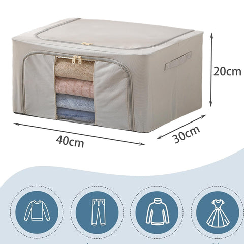Goesort 3 Pack Clothes Storage Boxes with Steel Frame Support, 22L Moving Bag Wardrobe Storage Organiser Packing Boxes for Moving House with Clear