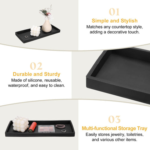 sourcing map Silicone Bathroom Tray, 11.8" x 4.9" Rectangular Vanity Tray for Dresser Top, Toilet