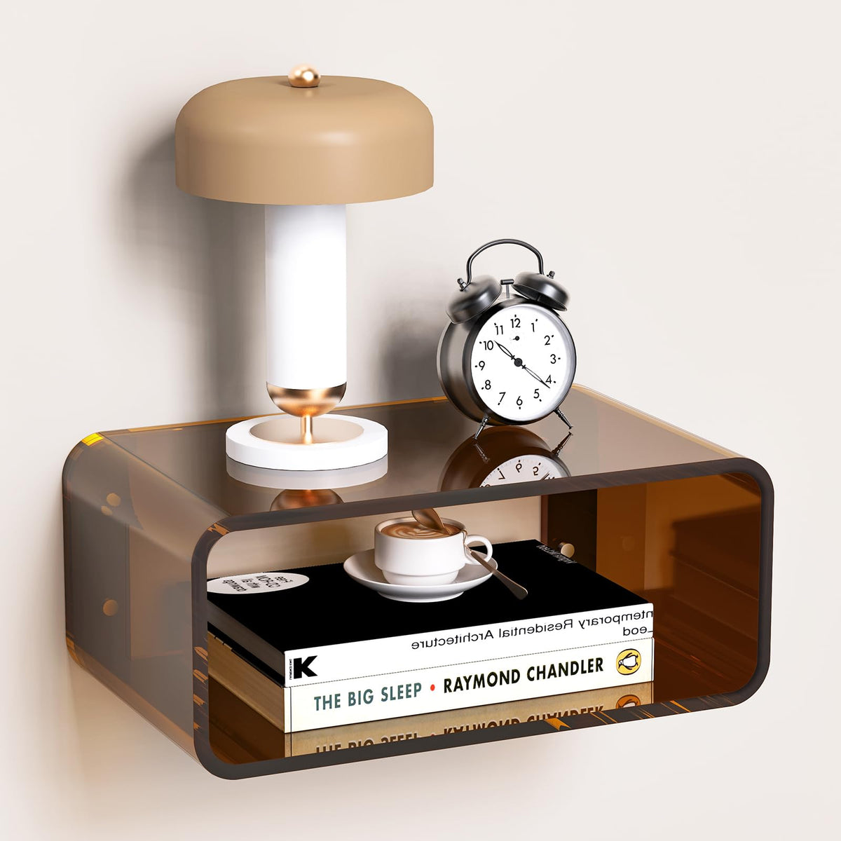 Dewrhiixe Acrylic Floating Bedside Table, Wall Mounted Nightstand Bedside Shelf (Dark Brown, 41×24×17 cm)