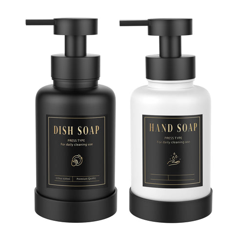 Luxspire Foaming Soap Dispenser 15oz Hand Soap Bottle, Black+White, 2 Pack